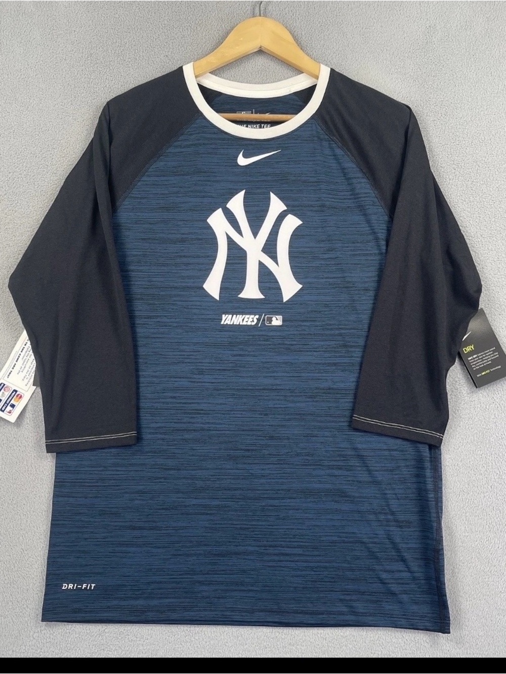 Nike New York Yankees Navy and Black Raglan Dri-FIT Shirt